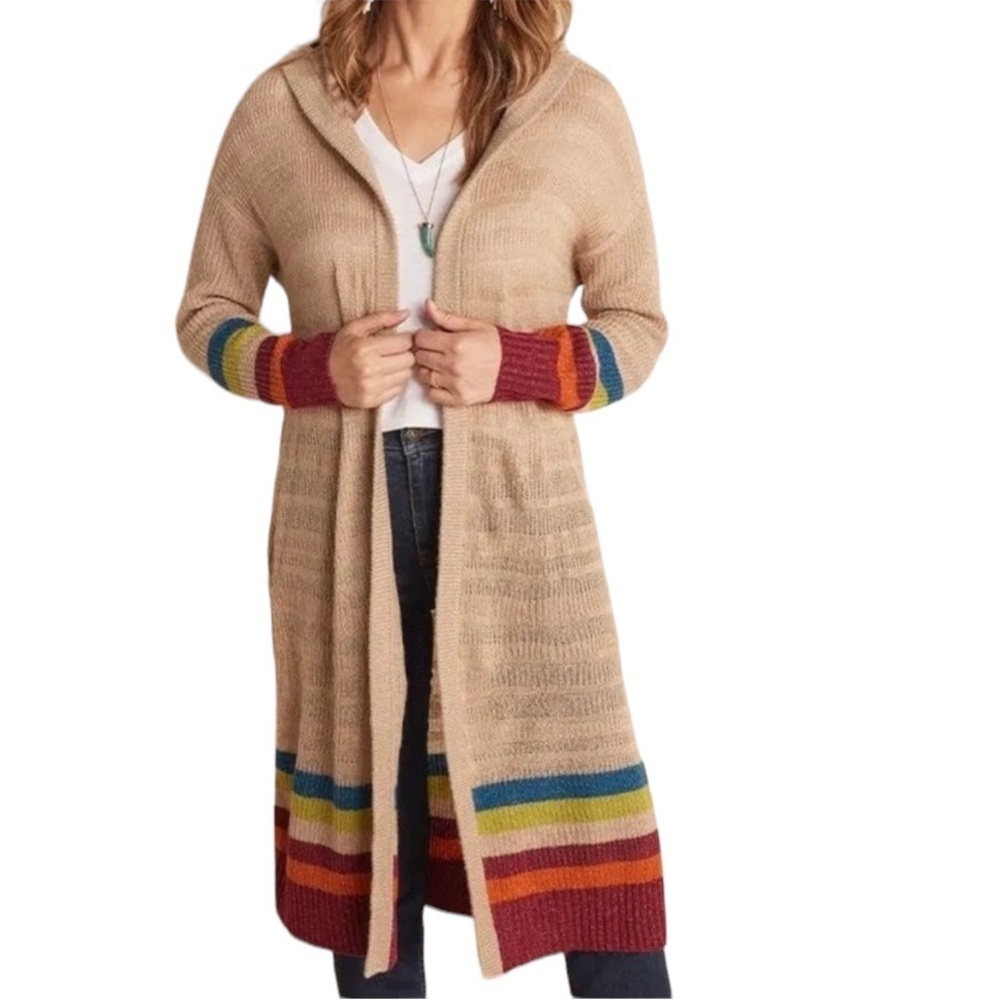 MATILDA JANE Stay Cozy Striped Hooded Open Front, Hooded Duster Size XS